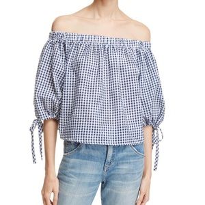 AQUA Gingham off the shoulder top